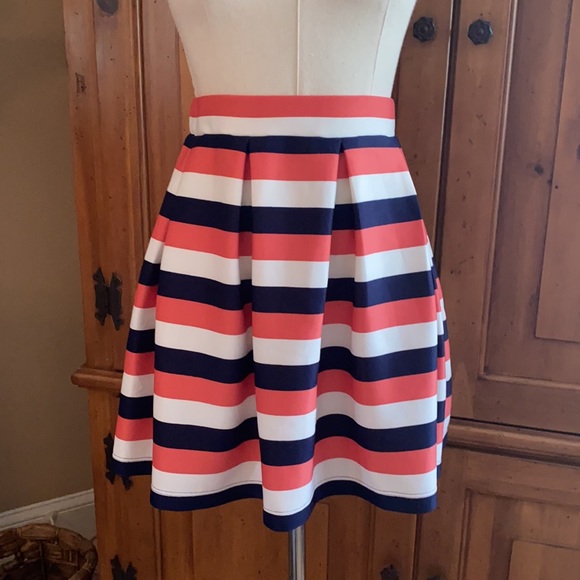 Pink, blue and white striped skater skirt - Picture 3 of 6